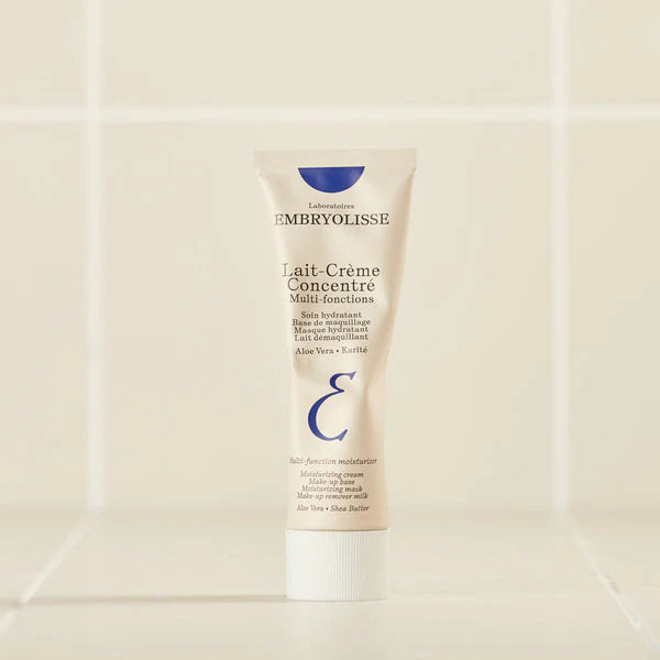 Embryolisse Lait-Crème Concentré in its signature white and blue tube. The multi-purpose moisturizer trusted by makeup artists worldwide.